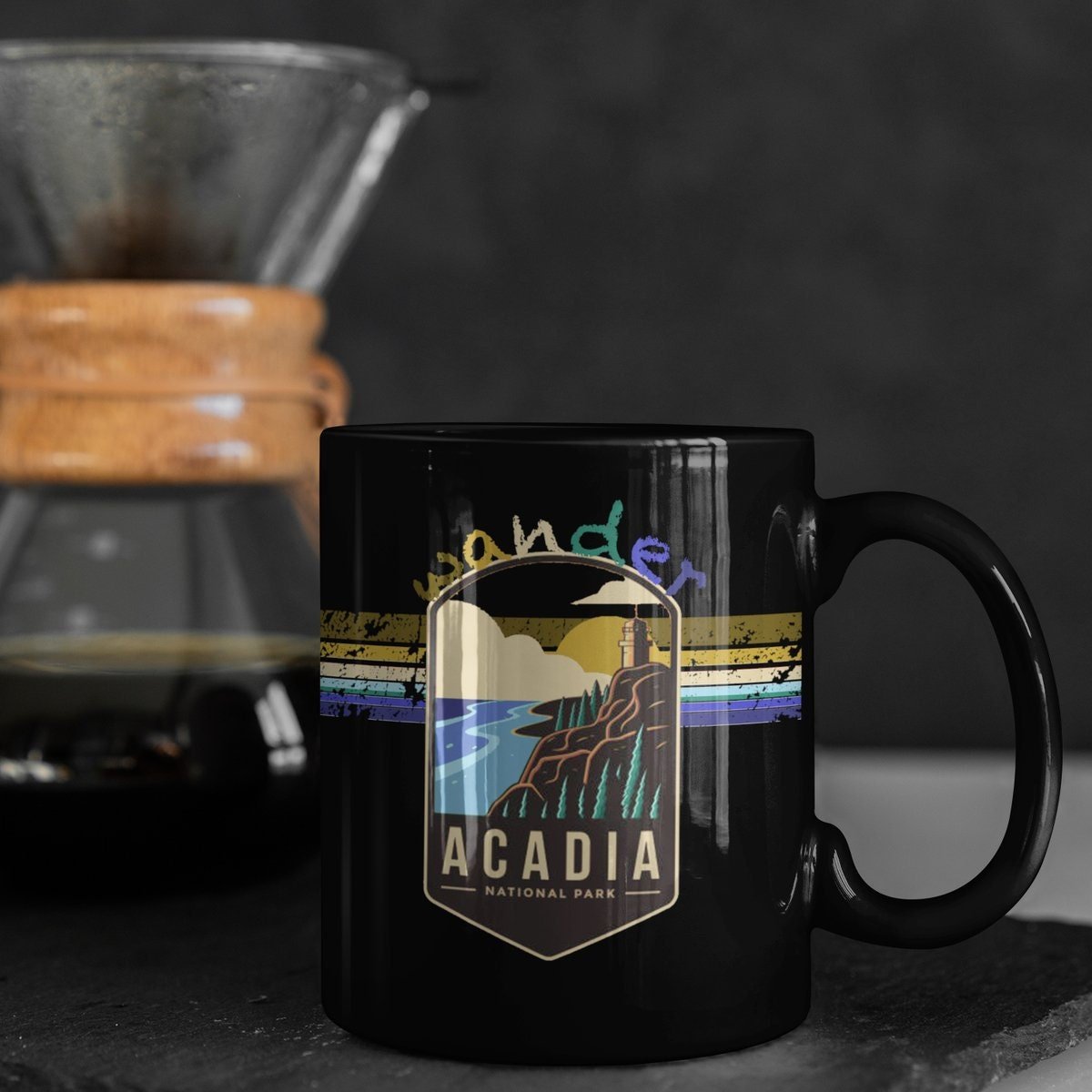 Acadia National Park Mug - Maine Black Coffee Mug 15oz - Coral and Vine Co