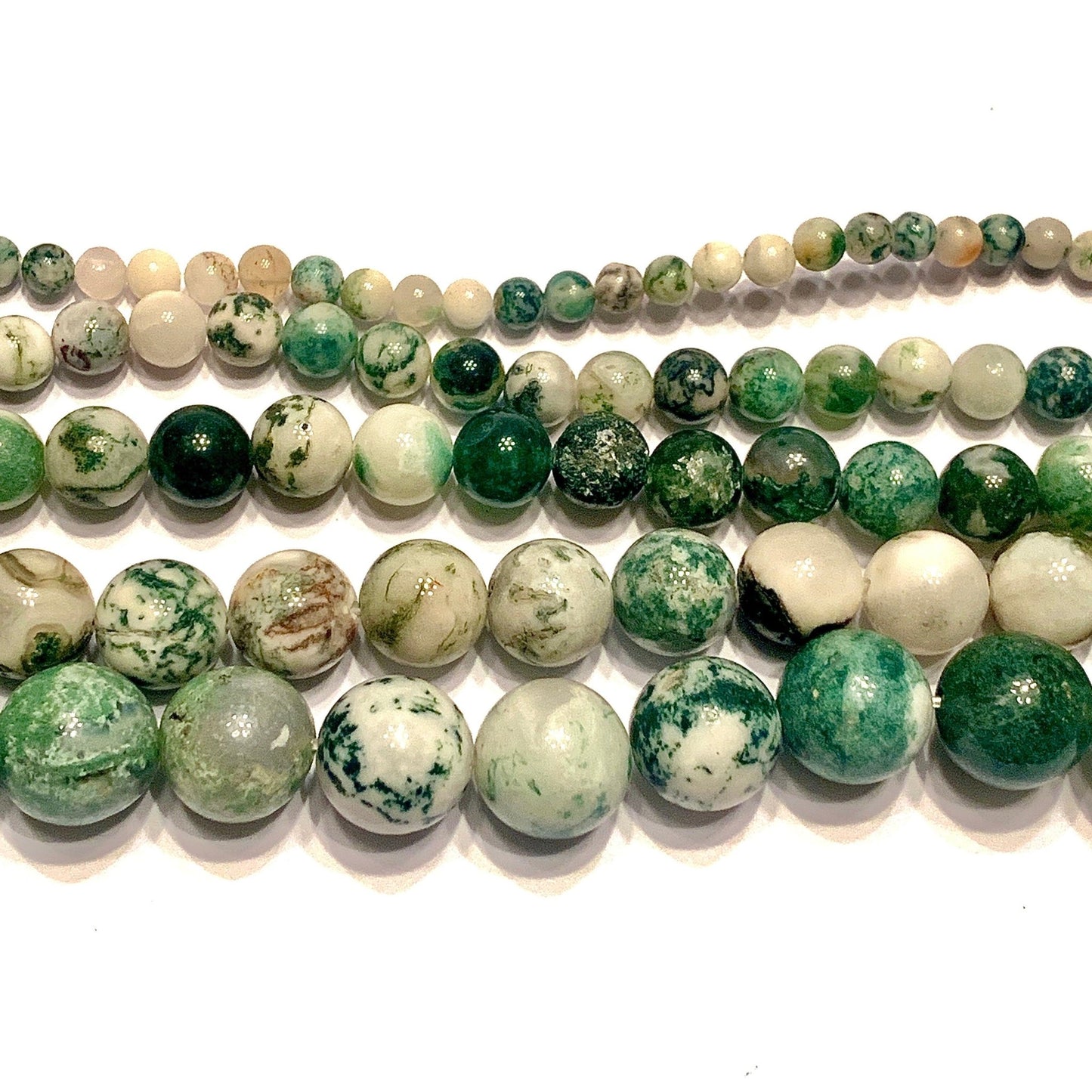 Green White Moss Tree Agate Gemstone Smooth Round Beads - Coral and Vine Co