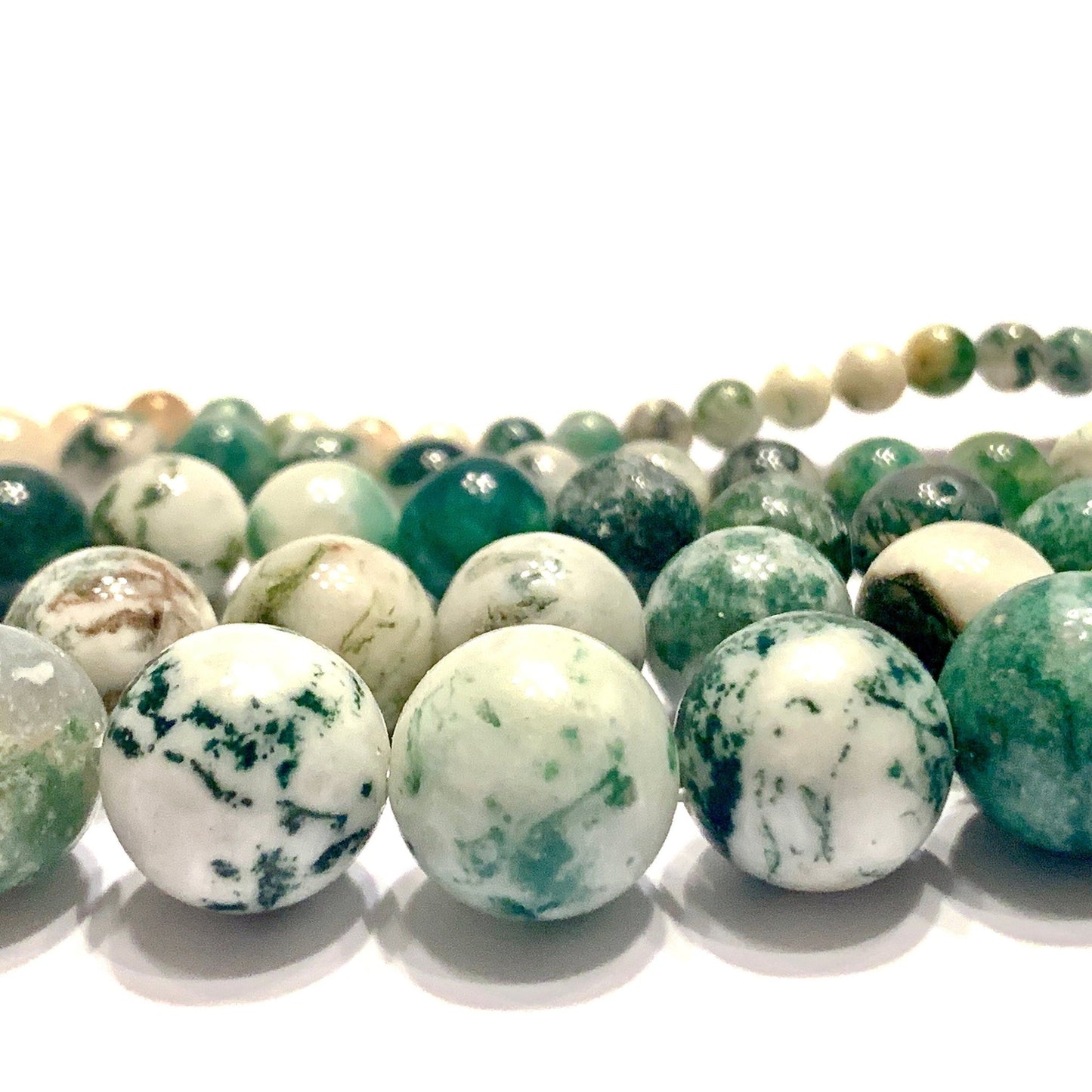 Green White Moss Tree Agate Gemstone Smooth Round Beads - Coral and Vine Co