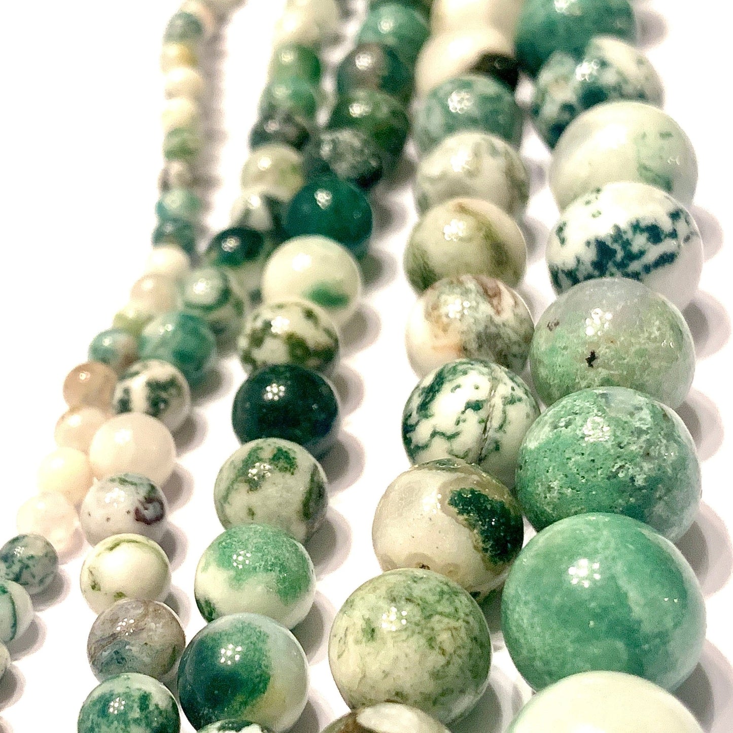 Green White Moss Tree Agate Gemstone Smooth Round Beads - Coral and Vine Co