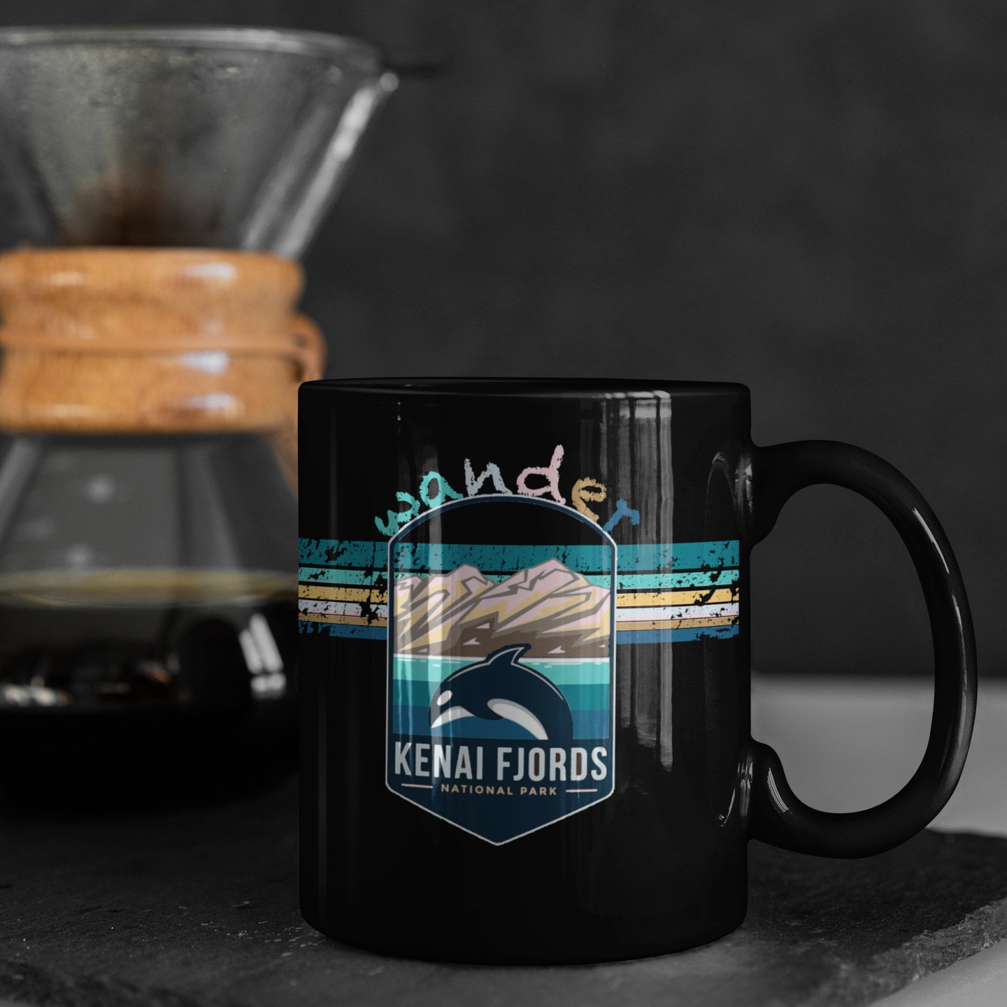 Kenai Fjords National Park Mug - Alaska Black Coffee Mug 15oz - Coral and Vine Co