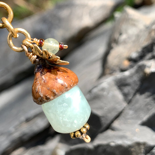 Mint Keyring Acorn Charm w/ Gold Flower