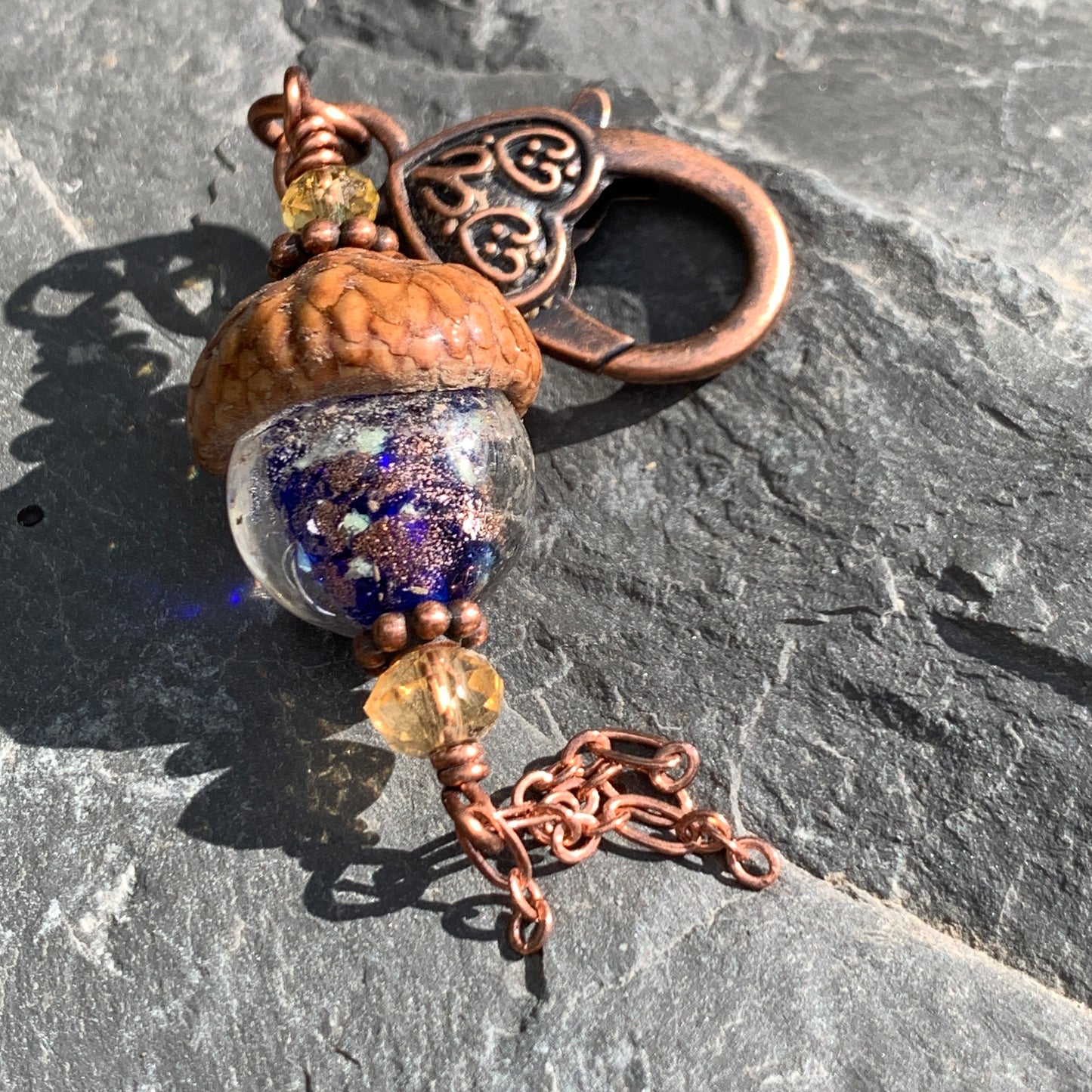 Blue Crystal Keyring Acorn Charm w/ Tassels