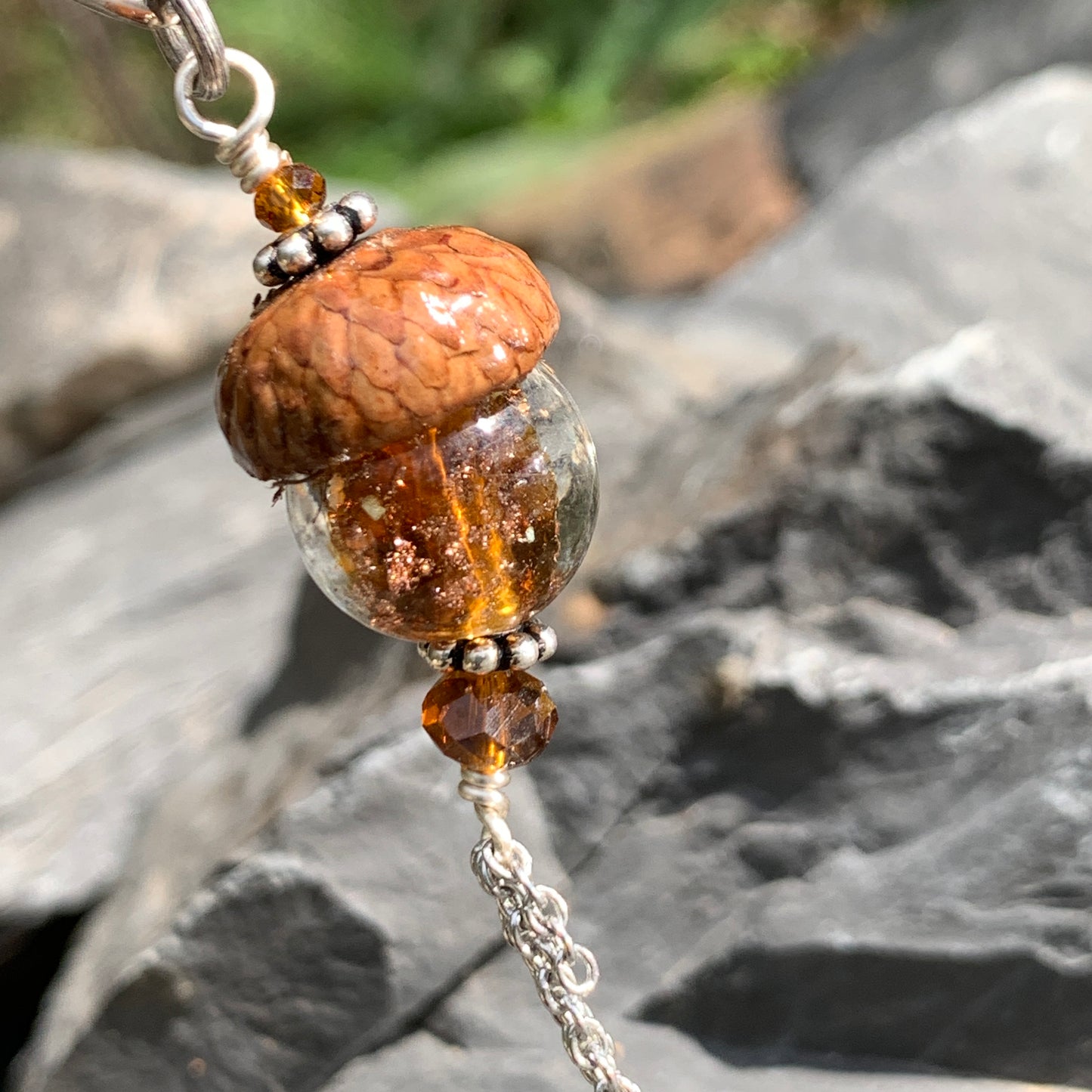 Chocolate Crystal Keyring Acorn Charm w/ Tassels