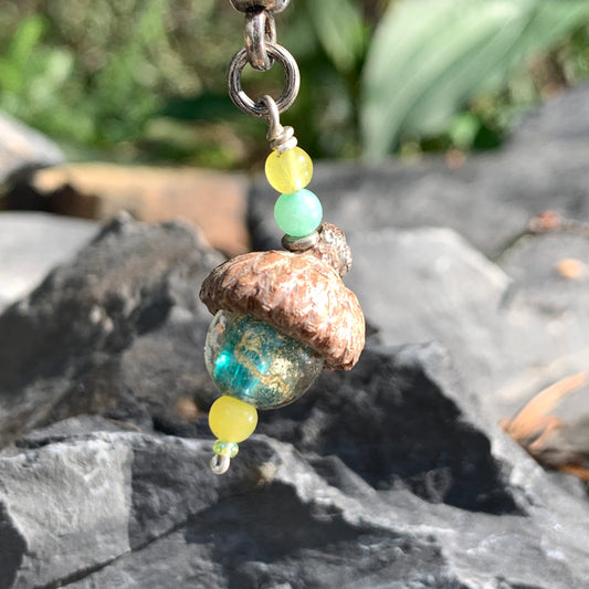 Mini Teal Keyring Acorn Charm