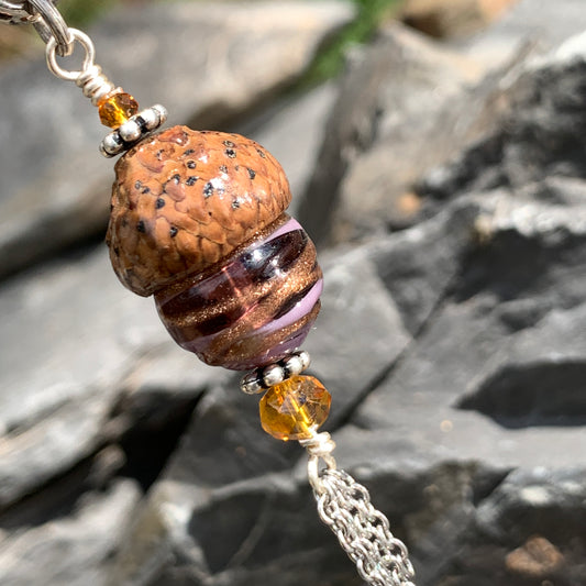 Purple Crystal Keyring Acorn Charm w/ Tassels