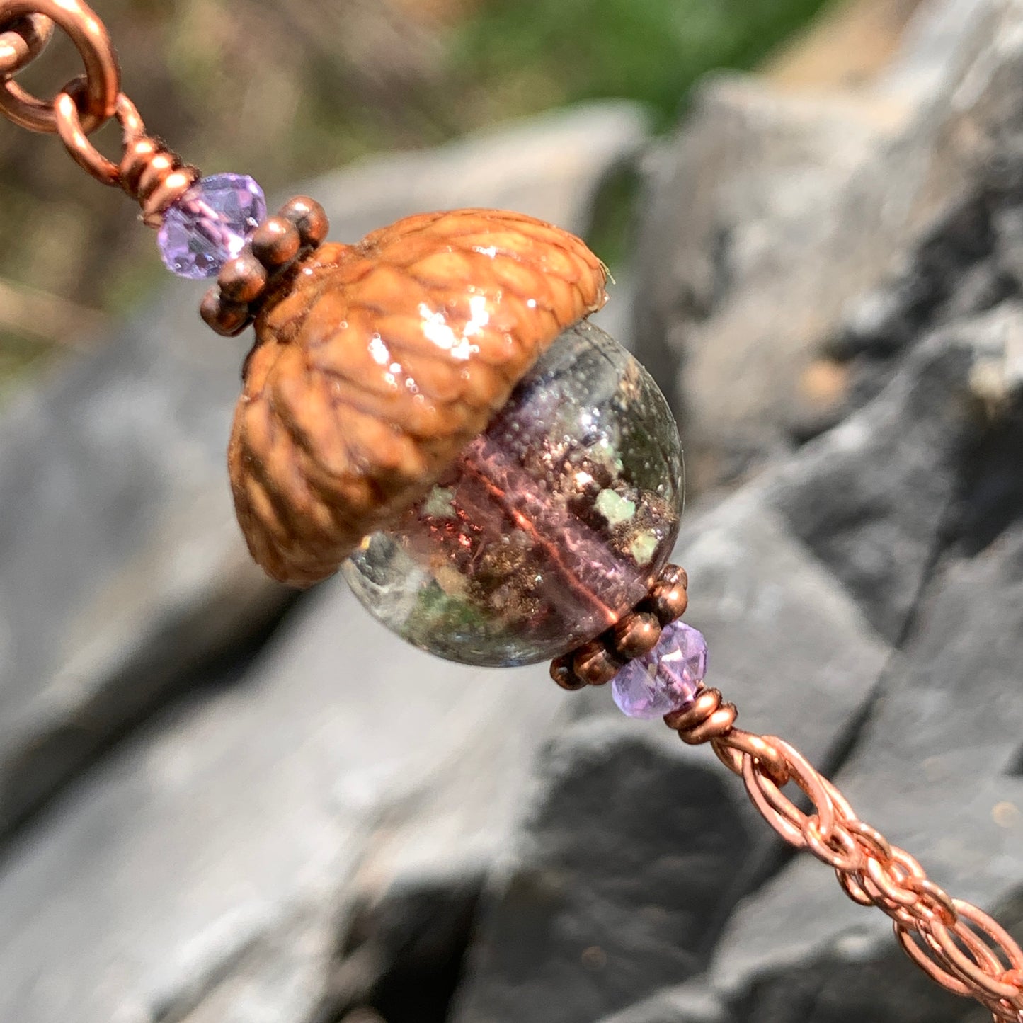 Purple Crystal Keyring Acorn Charm w/ Tassels