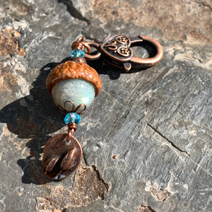 Labradorite Keyring Acorn Charm w/ Copper Tulips