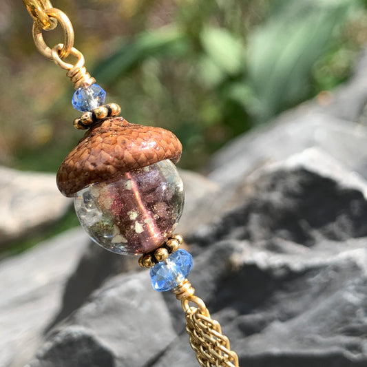 Purple Crystal Keyring Acorn Charm w/ Tassels