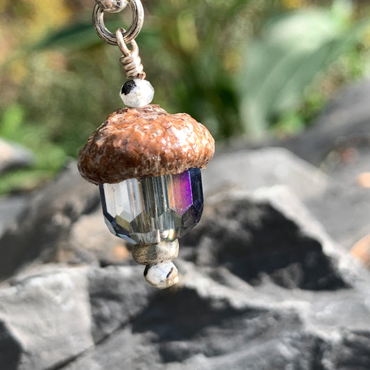 Rainbow Crystal Keyring Acorn Charm