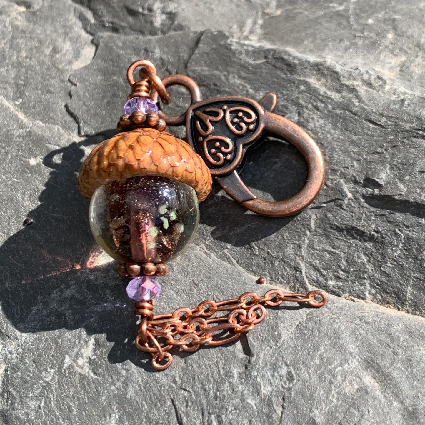 Purple Crystal Keyring Acorn Charm w/ Tassels