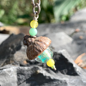 Mini Teal Keyring Acorn Charm