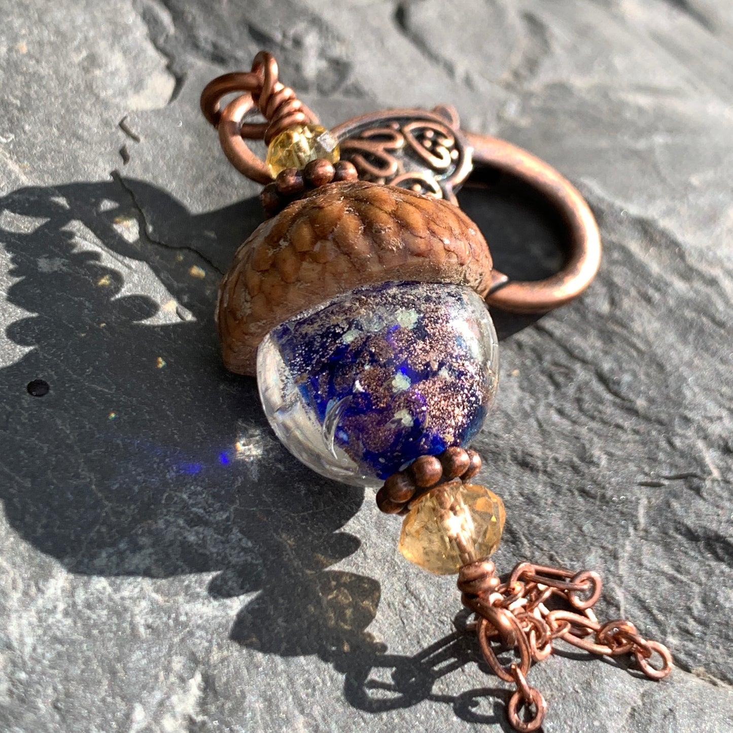 Blue Crystal Keyring Acorn Charm w/ Tassels