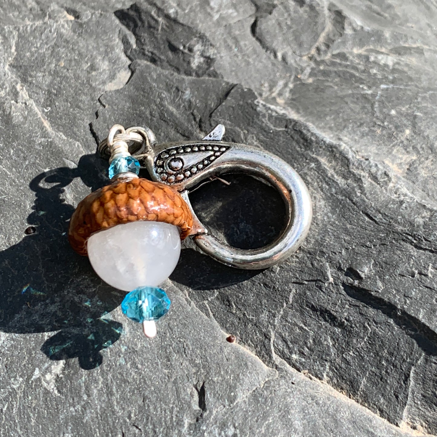 White Moonstone Keyring Acorn Charm