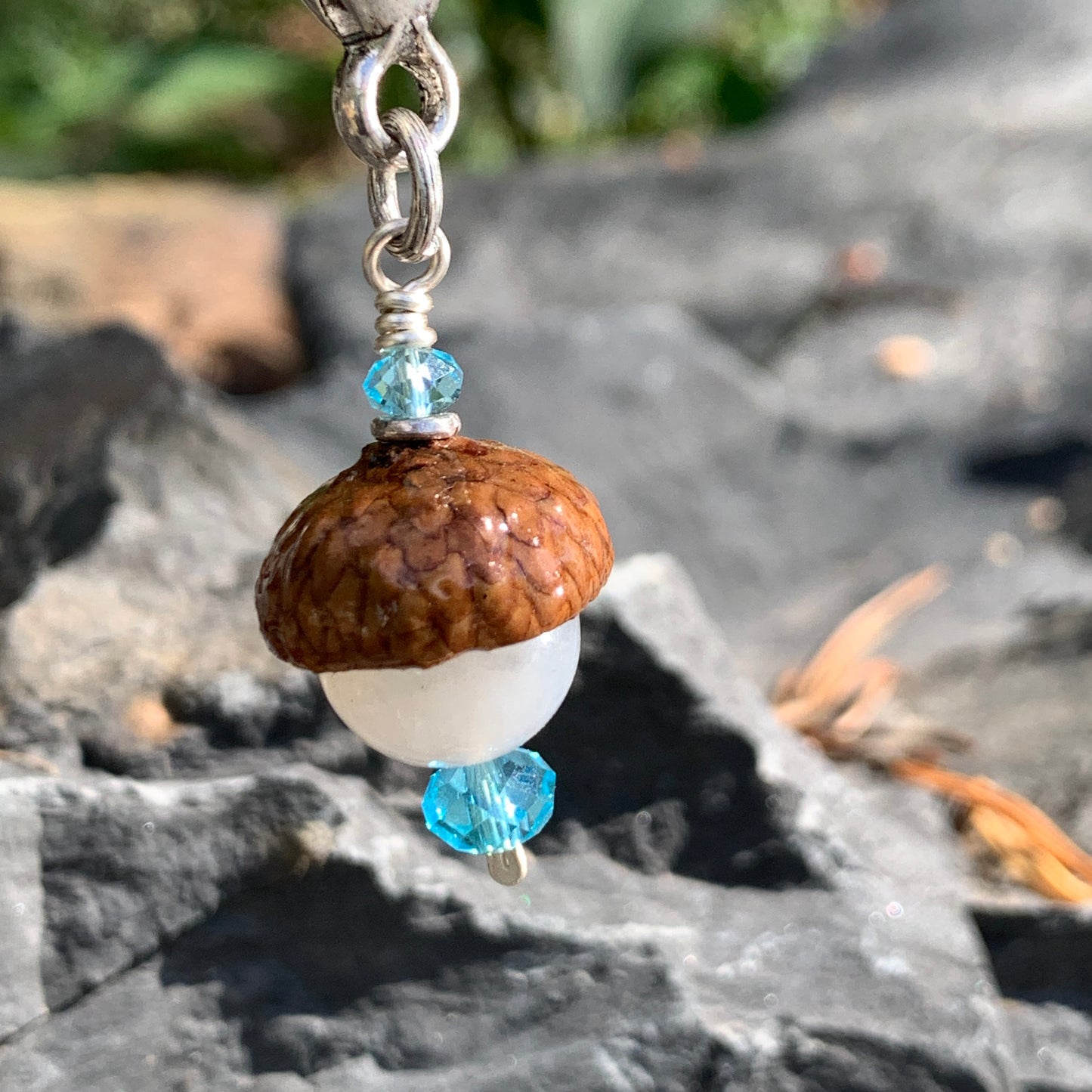 White Moonstone Keyring Acorn Charm