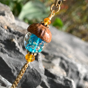 Teal Crystal Keyring Acorn Charm w/ Tassels