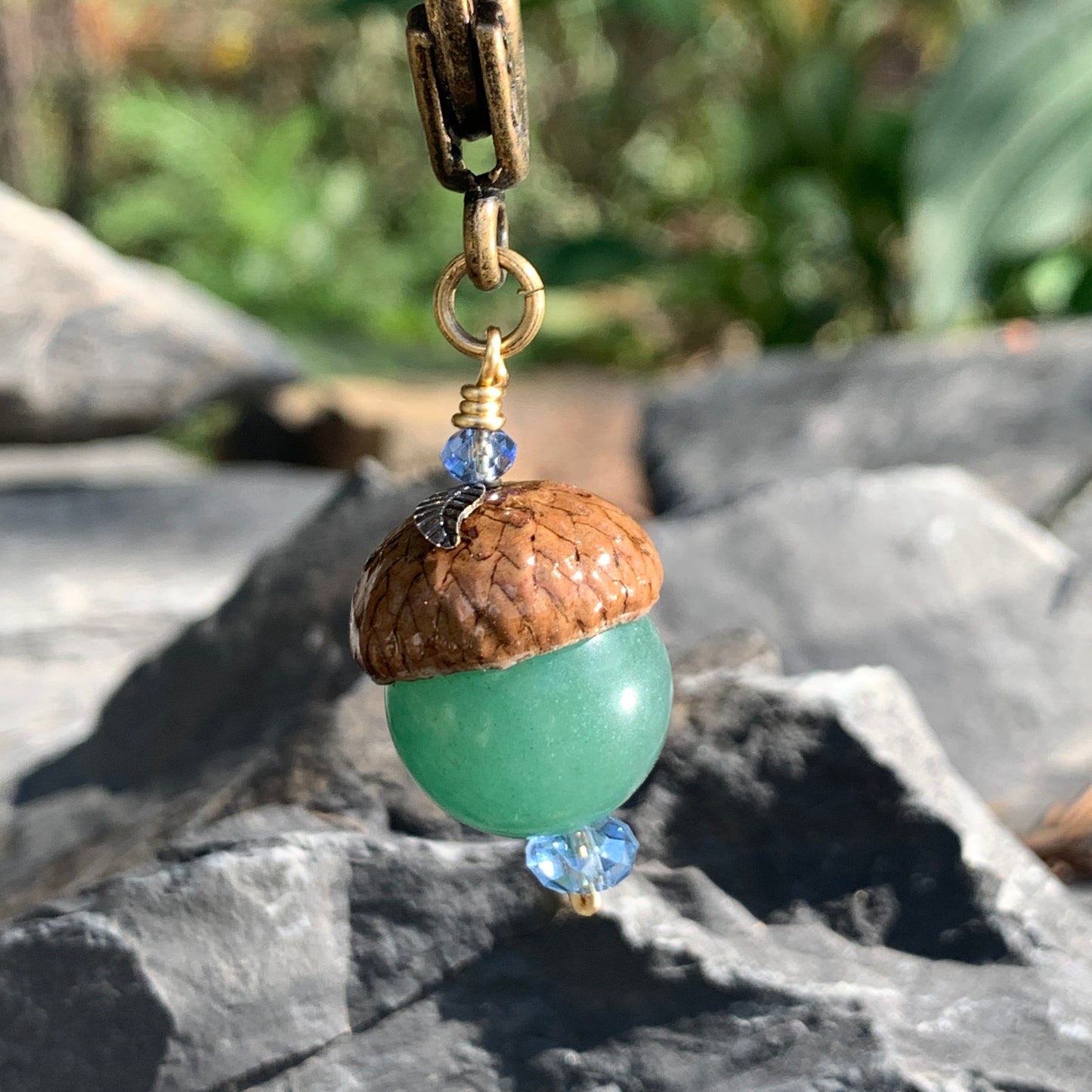 Green Keyring Acorn Charm