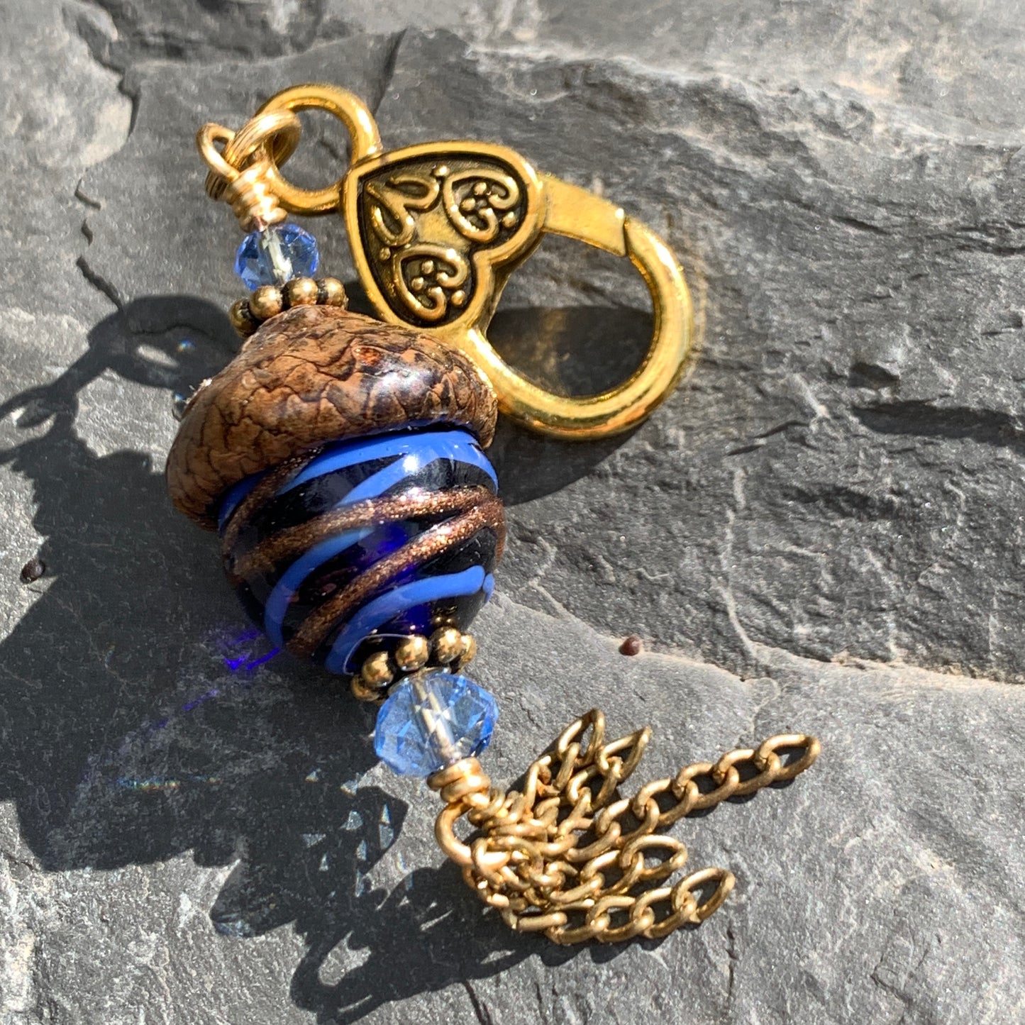 Blue Crystal Keyring Acorn Charm w/ Tassels