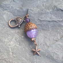 Load image into Gallery viewer, Purple Amethyst Acorn Charm with Copper Star
