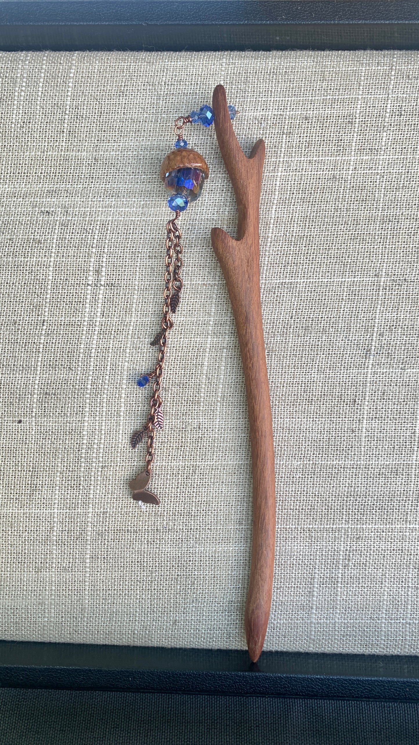 Butterfly Hairstick w/ Crystal Acorn Gem