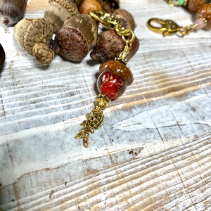 Red Crystal with Gold Flecks Keyring Acorn Charm