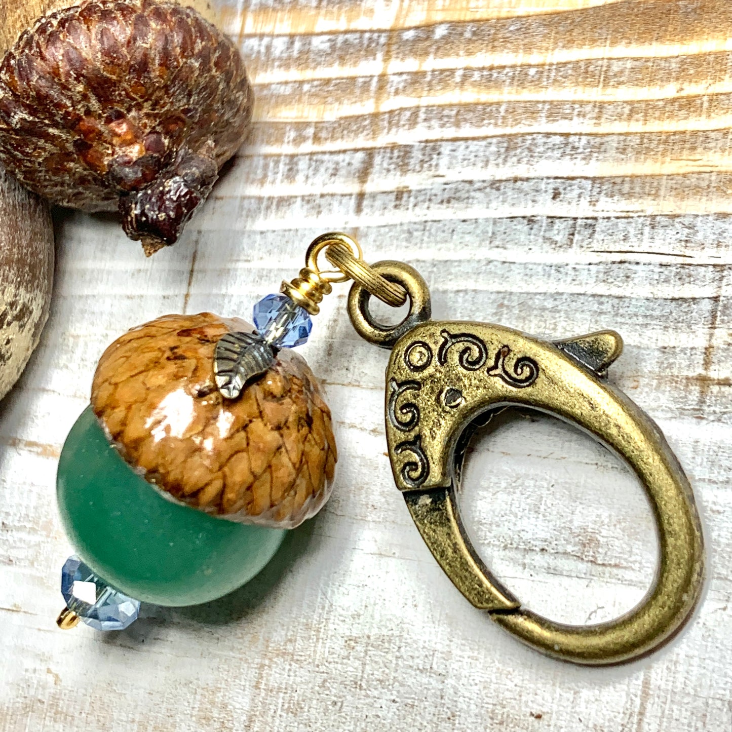 Green Leaf Keyring Acorn Charm