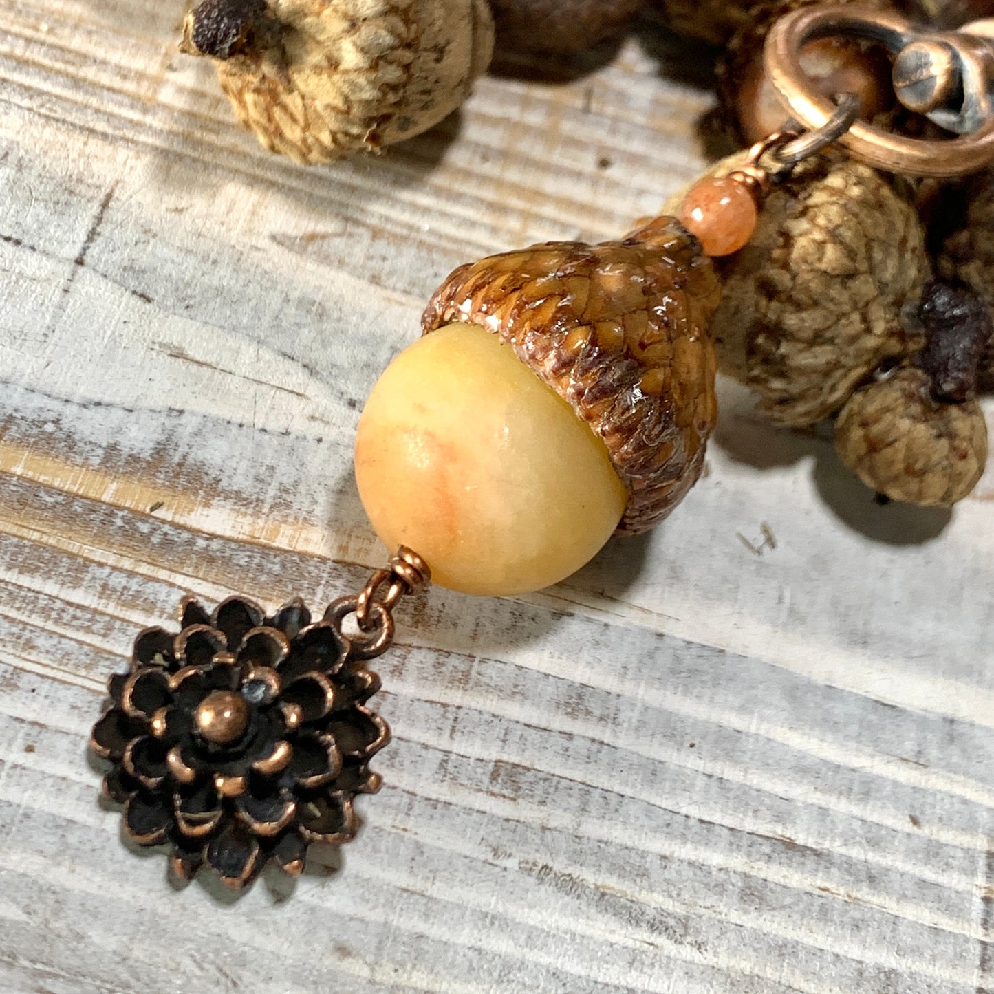 Matt Yellow Jade Keyring Acorn Charm