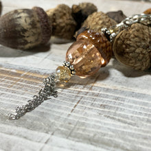 Load image into Gallery viewer, Amber Crystal with Gold Flecks Keyring Acorn Charm
