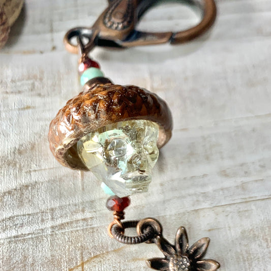 Crystal Skull Flower Keyring Acorn Charm