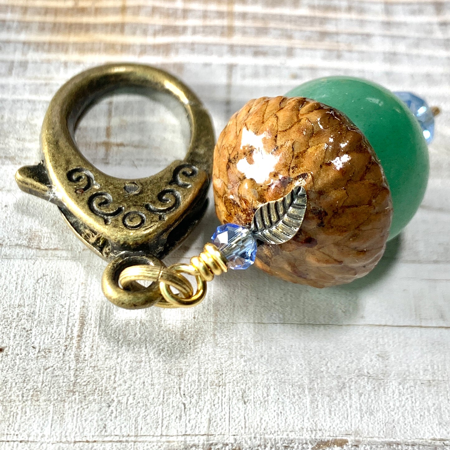 Green Leaf Keyring Acorn Charm