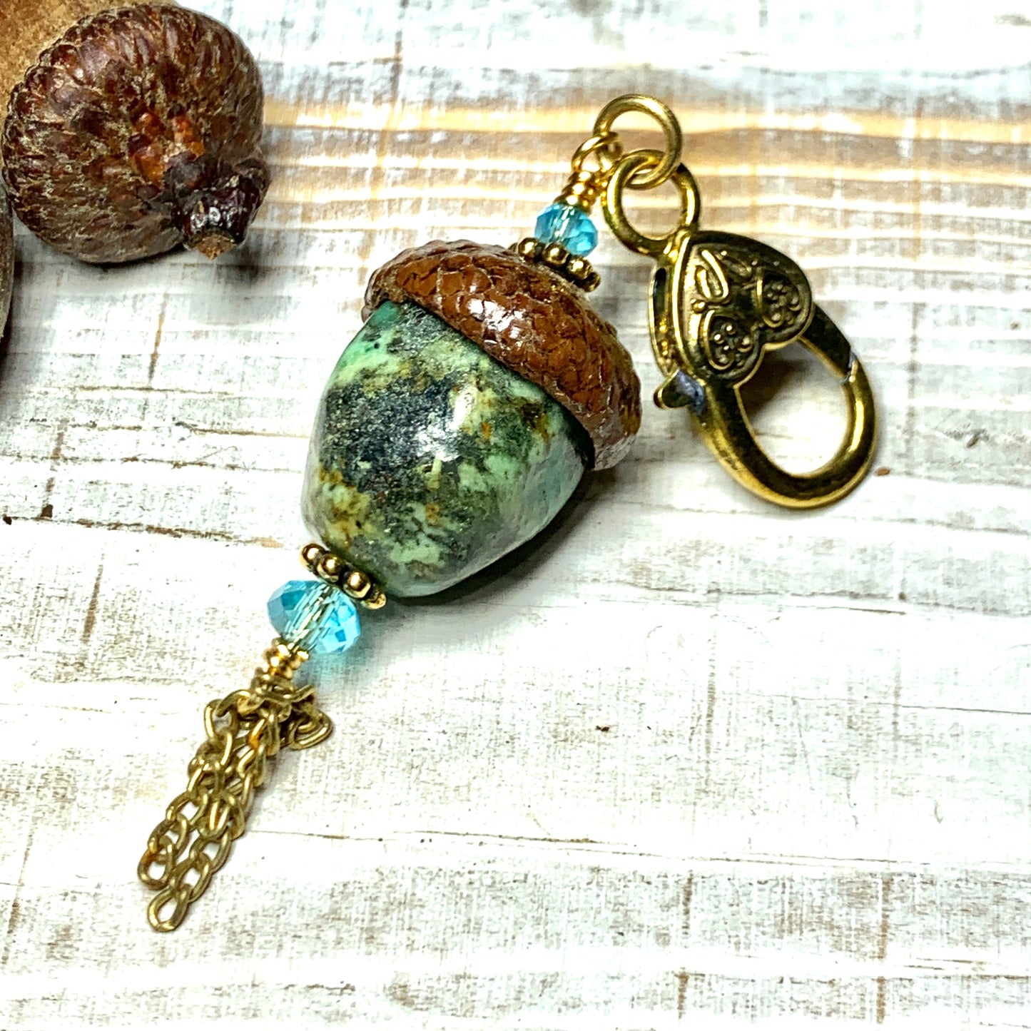 African Turquoise Keyring Acorn Charm