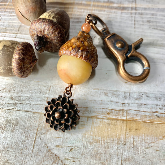 Matt Yellow Jade Keyring Acorn Charm