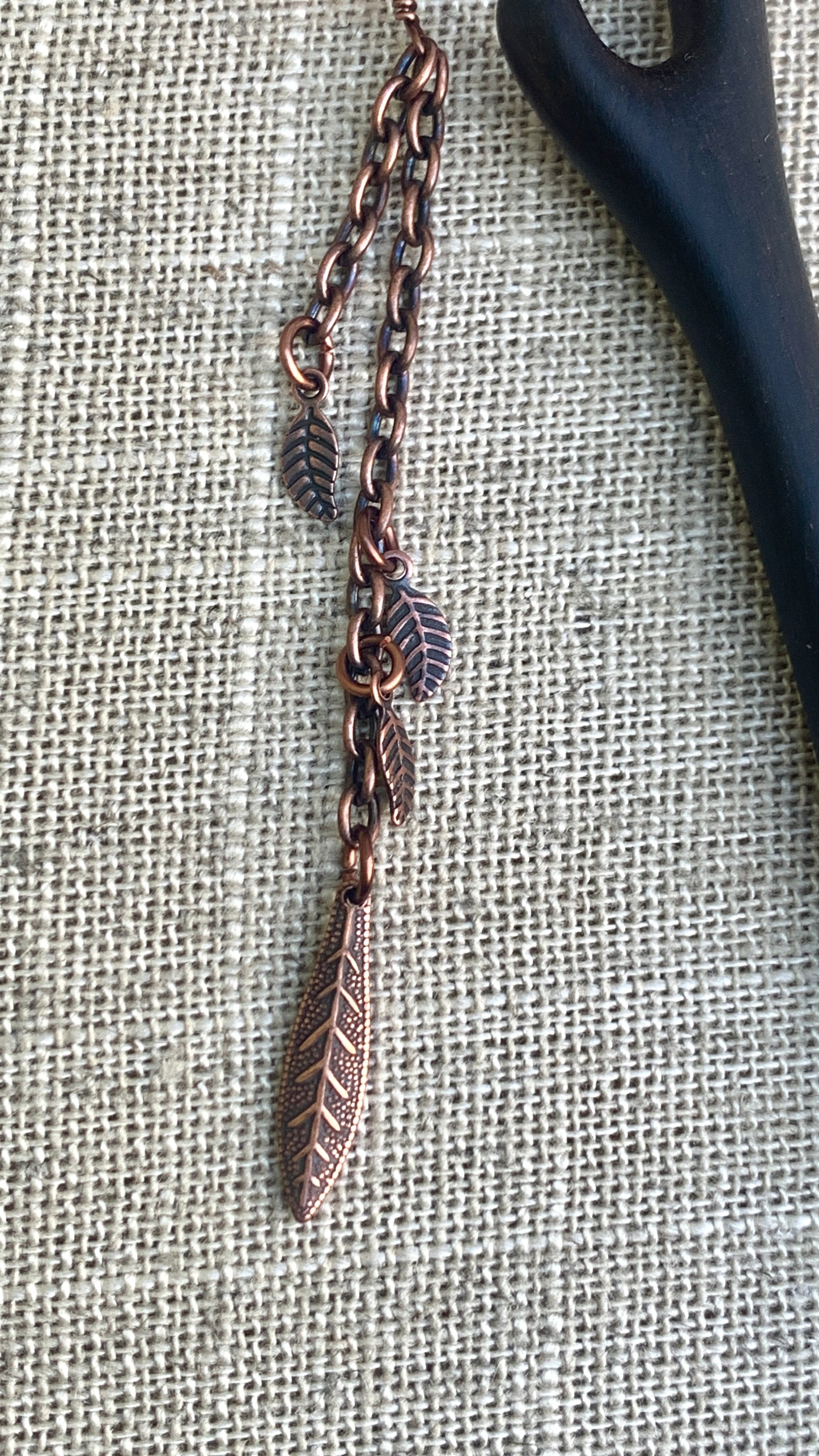 Copper Leaves Hairstick w/ Red Crystal Acorn