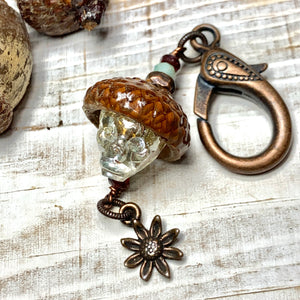 Crystal Skull Flower Keyring Acorn Charm
