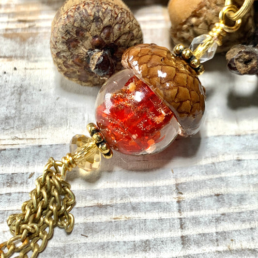 Red Crystal with Gold Flecks Keyring Acorn Charm