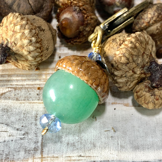 Green Leaf Keyring Acorn Charm