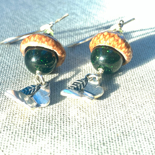 Butterfly Green Black Acorn Earrings - Colorful Jewelry Gift- CVAG