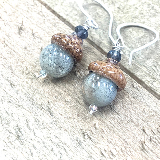 Labradorite Acorn Earrings - Forest Boho Jewelry Gift  Grey Gem Earrings - CVAG