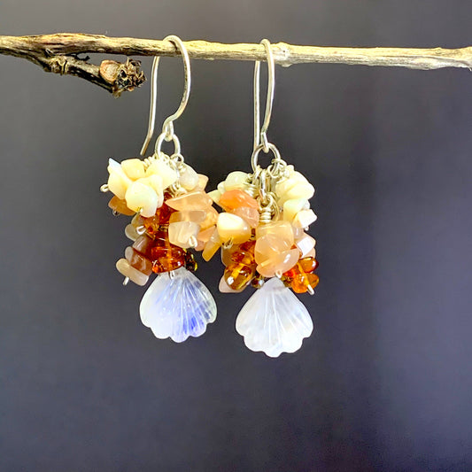 Gem Cluster Earrings. Colorful Earrings. Gemstone Jewelry. Shell Earrings. CVAG