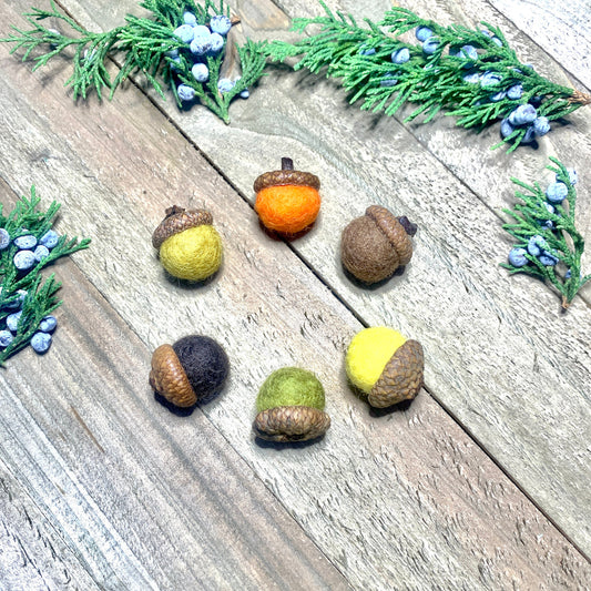 Autumn Felt Acorn Decorations. Fall Decor with Colorful Wool Acorns