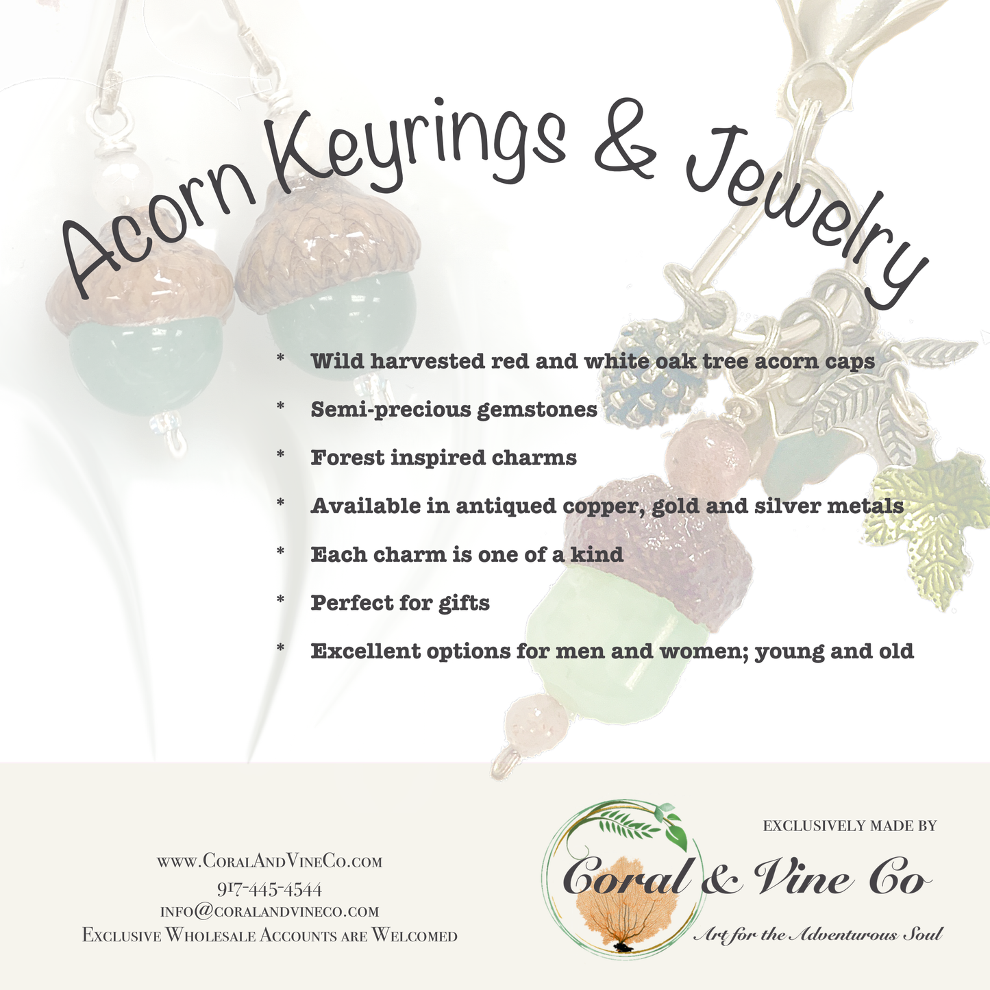 a flyer for acorn kettings and jewelry