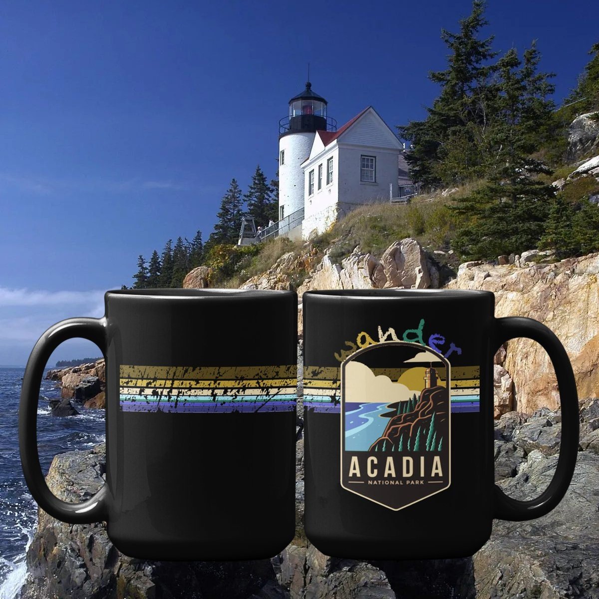 Acadia National Park Mug - Maine Black Coffee Mug 15oz - Coral and Vine Co