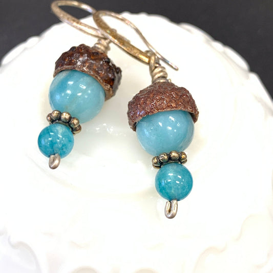 Blue Amazonite Acorn Earrings in Silver - Coral and Vine Co