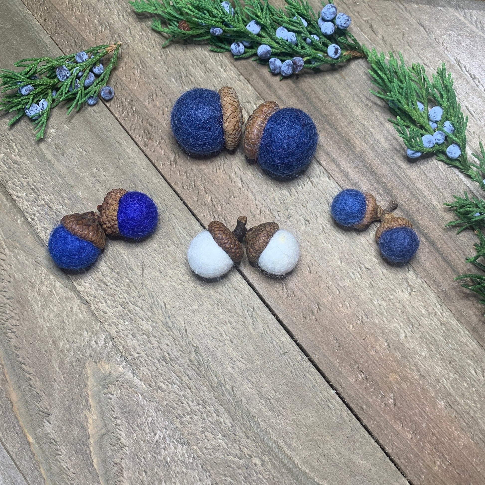 Blue & White Felted Acorns - Coral and Vine Co