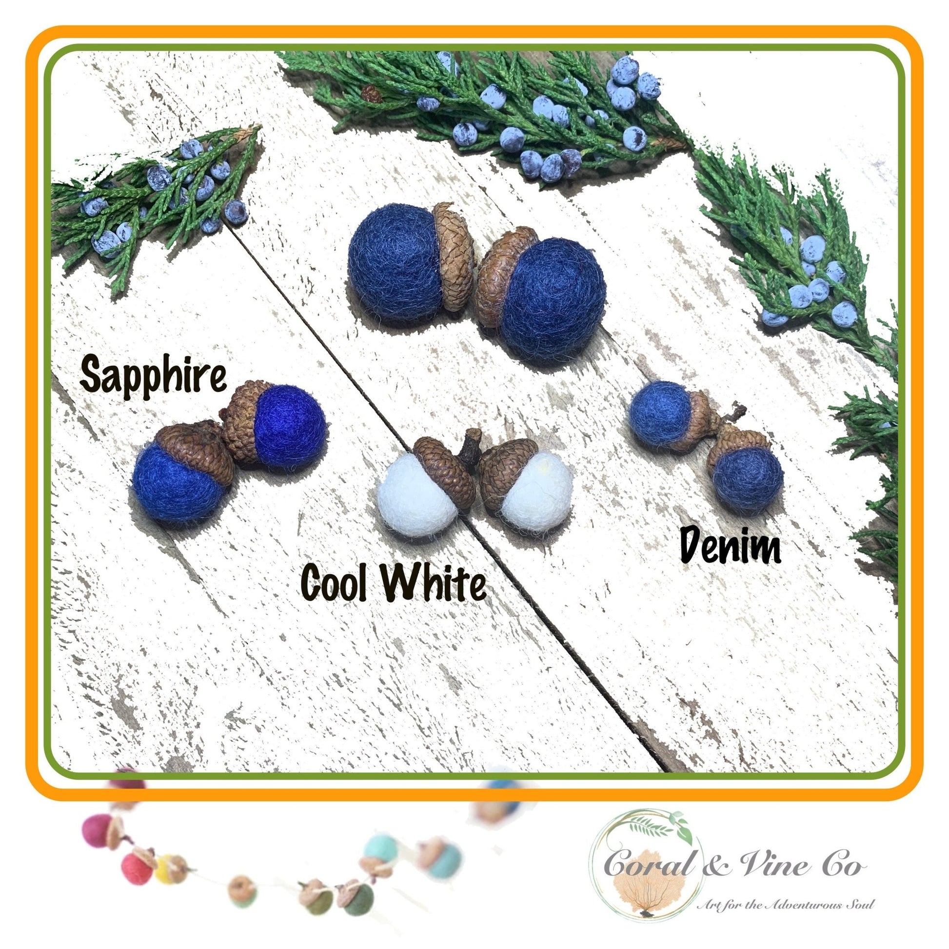 Blue & White Felted Acorns - Coral and Vine Co