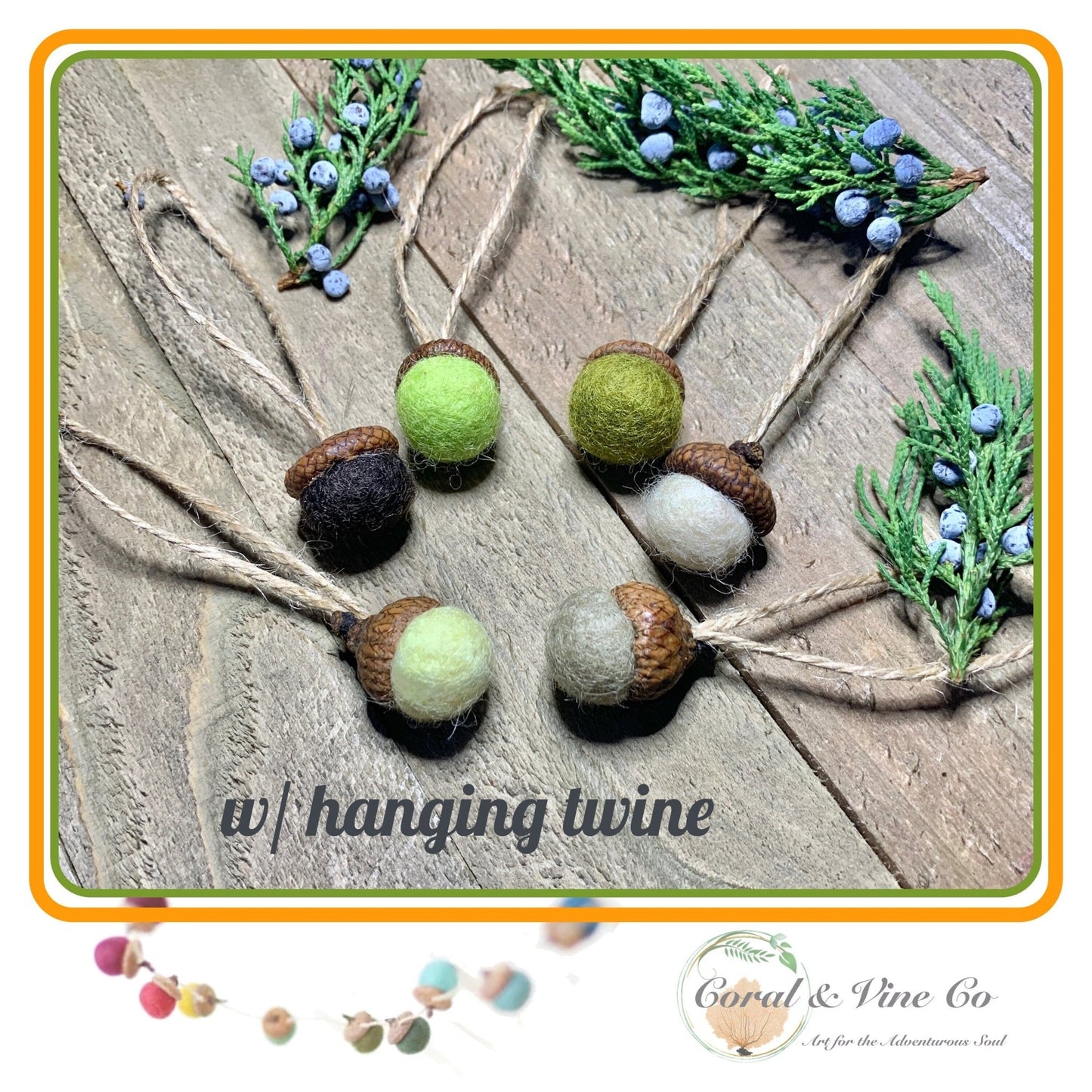 Colorful Garland. Soft Green Acorn Decorations. - Coral and Vine Co