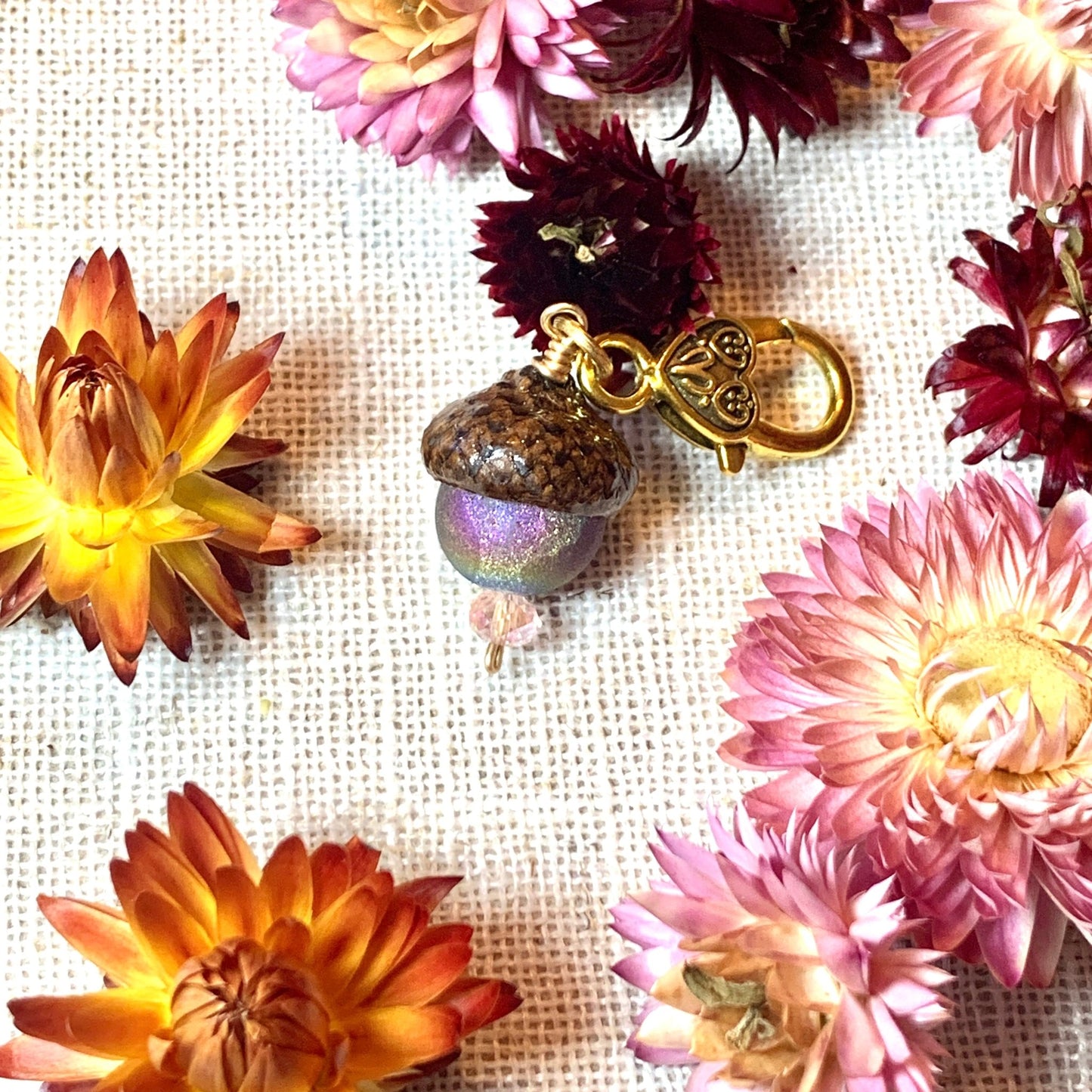 Fairie Pink/Purple Keyring with Druzy Acorn Gemstone - Coral and Vine Co