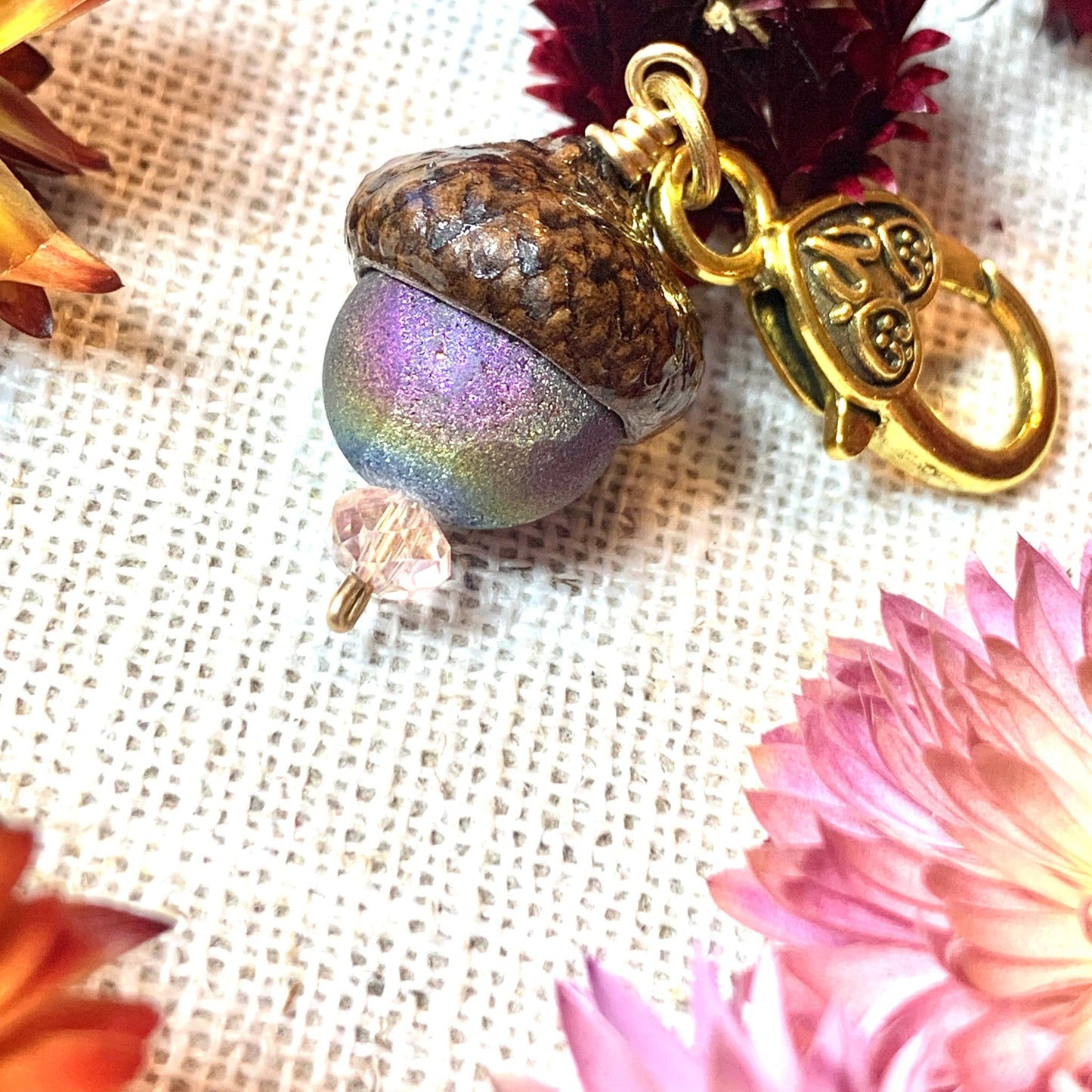 Fairie Pink/Purple Keyring with Druzy Acorn Gemstone - Coral and Vine Co