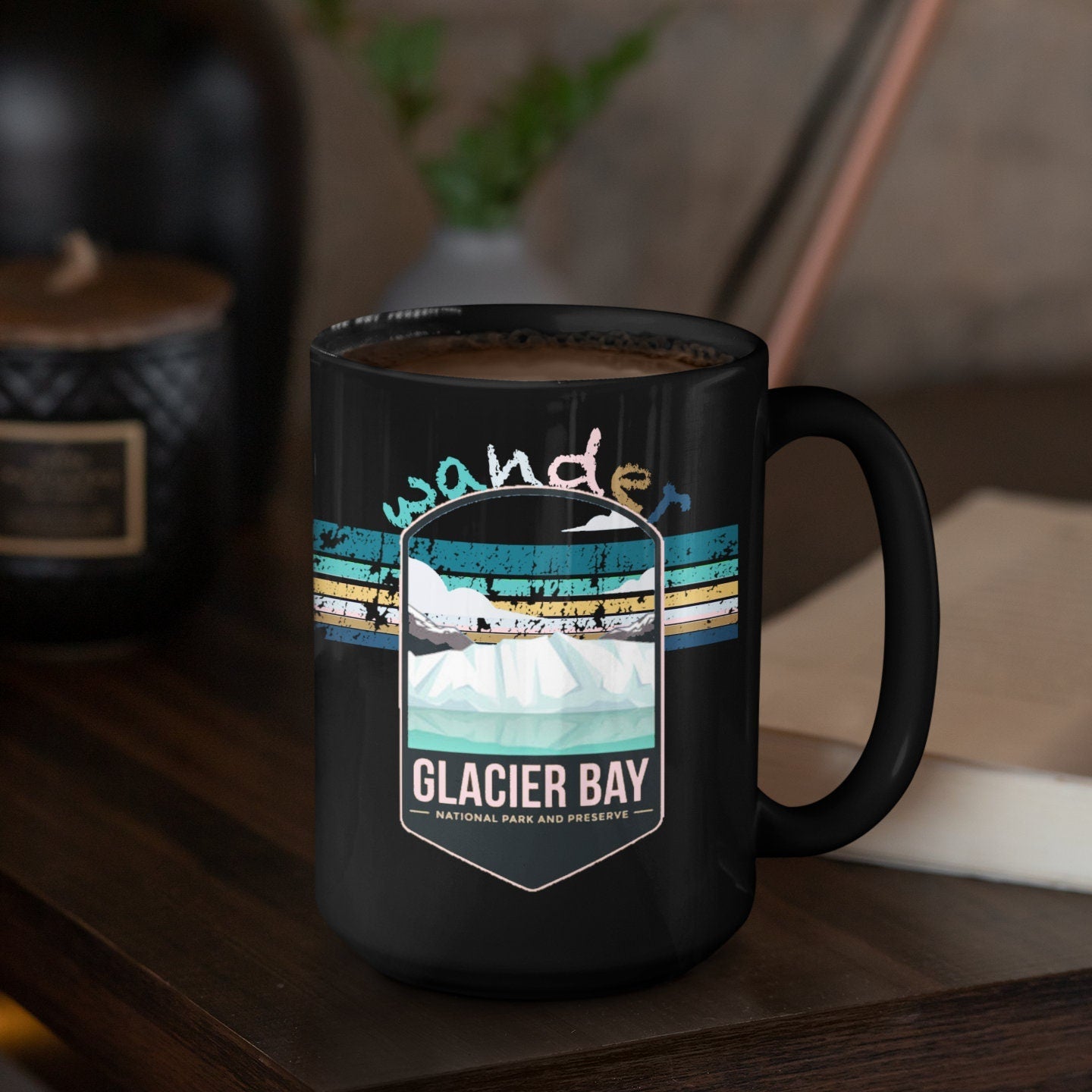 Glacier Bay National Park Mug - Alaska Black Coffee Mug 15oz - Coral and Vine Co