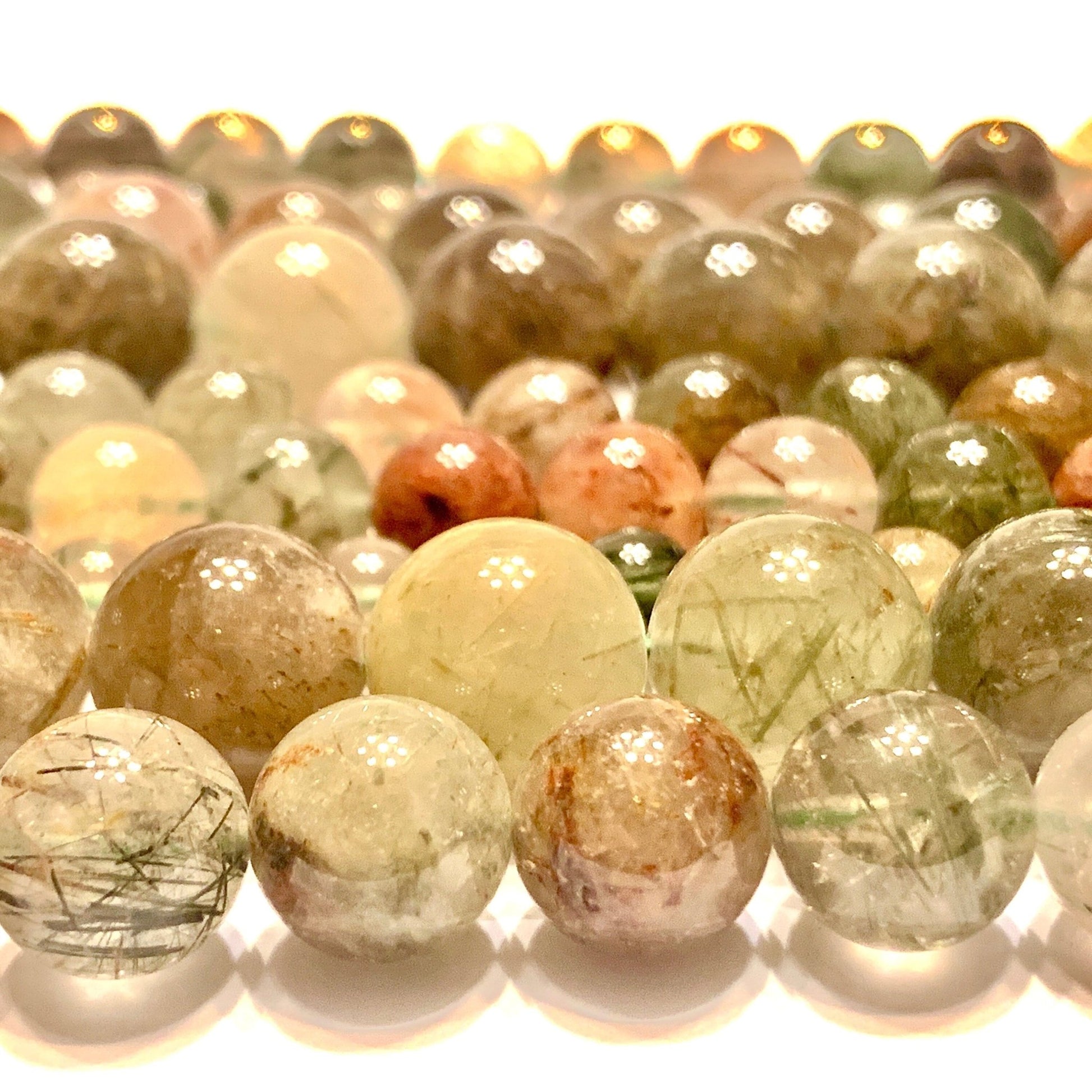 Green Red Rutilated Quartz Gemstone Smooth Round Beads - Coral and Vine Co